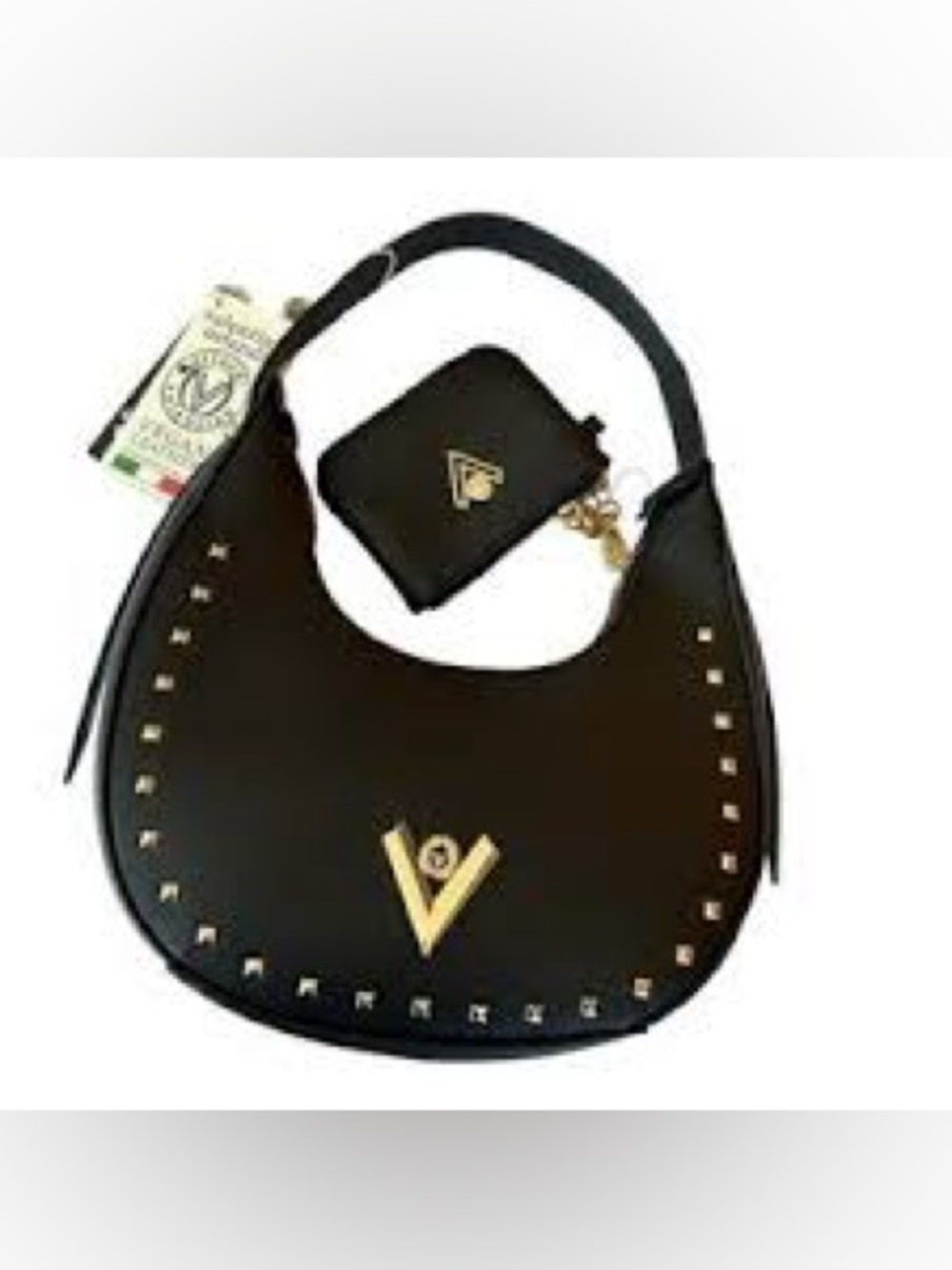 Valentino Orlandi Black Vegan Leather Crescent Hobo with Mini Wallet NWT